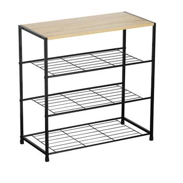 Consolle Betz - Porta Scarpe con 3 Livelli a Grigia e Struttura in Metallo - 63x30 h63 cm - Rovere/Nero - per Ingresso, Corridoio, Soggiorno