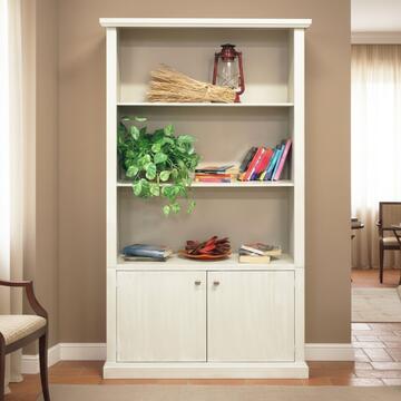 Libreria Classica 3 Ripiani + 2 Ante Seta Decapè - Arte Povera - 106x40 h180 cm - per Ingresso, Ufficio, Soggiorno - Made in Italy