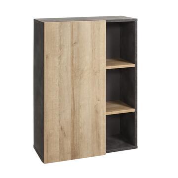 Libreria moderna Core 1 anta + 2 ripiani, legno Grigio/Rovere, 80x35xh110