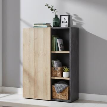 Libreria moderna Core 1 anta + 2 ripiani, legno Grigio/Rovere, 80x35xh110