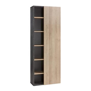 Libreria alta Core, moderna con 1 anta + 5 ripiani, legno Grigio/Rovere, 80x35xh216