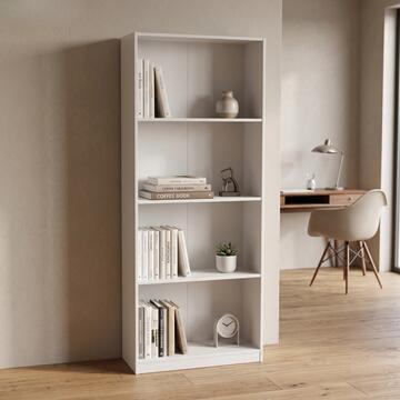 Libreria Moderna Salvaspazio Bianca con 4 Ripiani 60x24 h170 cm