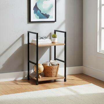 Mobiletto Multiuso Moderno Amany con 2 Ripiani - 30x24 h48 cm - Rovere/Nero - per Soggiorno, Cucina, Ufficio, Lavanderia