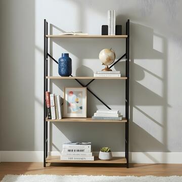 Libreria Moderna Amany con 4 Scaffali - 59x24 h112 cm - Rovere/Nero - per Soggiorno, Ufficio, Studio Professionale