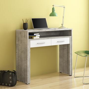 Scrivania Moderna Salvaspazio Moderna Hidden con Struttura Scorrevole a Scomparsa Bianco/Cemento Woodcon