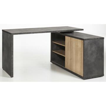 Scrivania Angolare Moderna Core per Ufficio - 150x120 h74 cm - con Libreria a 4 Ripiani - Rovere/Grigio