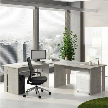 Scrivania Angolare Moderna Omega per Ufficio - 228x75x198 cm - Larice/Beton