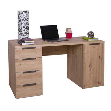 Scrivania Moderna per Ufficio - 4 Cassetti + 1 Anta - 146x60 h 76 cm - Legno Rovere Facile Artisan - Made in Italy