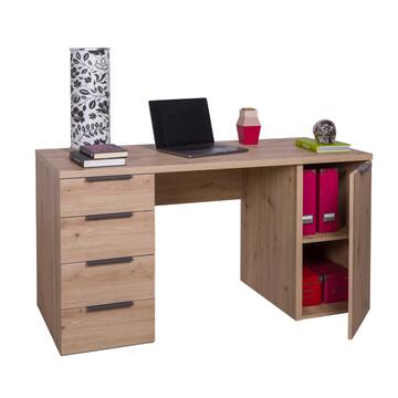 Scrivania Moderna per Ufficio - 4 Cassetti + 1 Anta - 146x60 h 76 cm - Legno Rovere Facile Artisan - Made in Italy