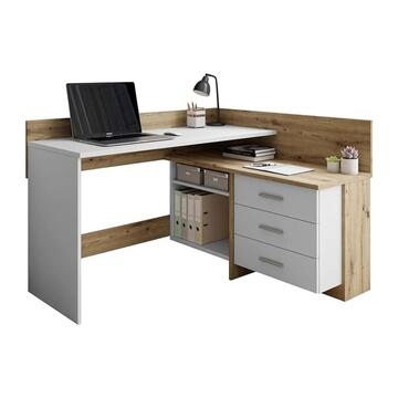 Scrivania Angolo Bergamo Bianco/Rovere 3 Cassetti + 2 Scompartimenti 130x84x112 cm