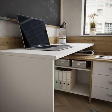 Scrivania Angolo Bergamo Bianco/Rovere 3 Cassetti +... - Marino Fa Mercato
