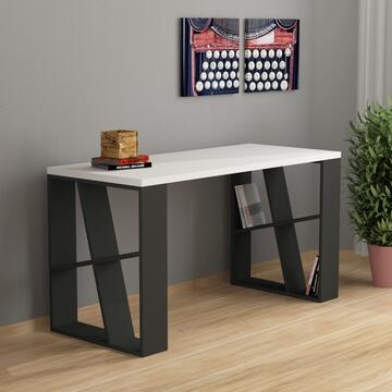 Scrivania Moderna Honey da Ufficio per PC - 137x60 h75 cm - in Legno Laminato  Bianco/Antracite