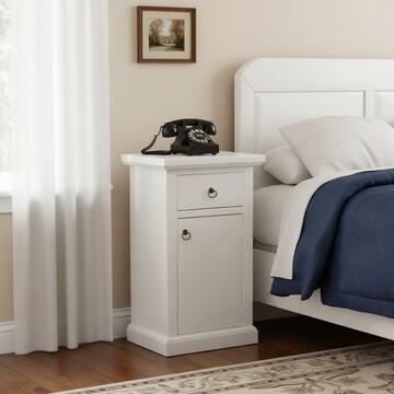 Mobiletto porta telefono in legno, 1 anta+1 cassetto, bianco