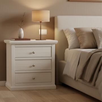 Comodino Classico 3 Cassetti Seta Decapè - Arte Povera - 63x37 h69 cm - per Camera da Letto - Made in Italy