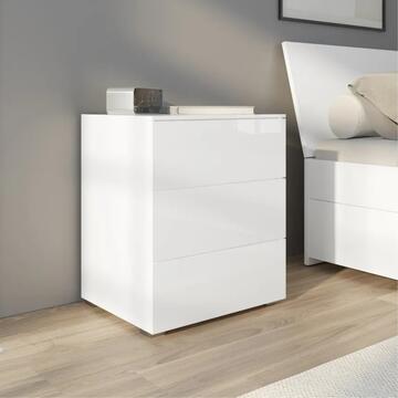 Comodino Moderno Privilegio - con 3 Cassetti - 55x44 h65 cm - Camera da Letto - Bianco Lucido - Made in Italy
