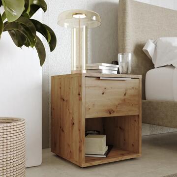 Comodino 1 Cassetto + 1 Vano a Giorno -  36,7x35,3 h43,50 cm - Camera da Letto - Rovere - Made in Italy