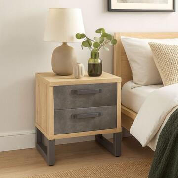 Comodino Moderno 2 Cassetti - 52x35 h53 cm - Camera da Letto - Rovere/Cemento - Made in italy