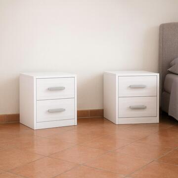 Set 2 Comodini con 2 Cassetti - 40,5x34,5 h46 cm - Camera da Letto - Bianco Frassino - Made in Italy