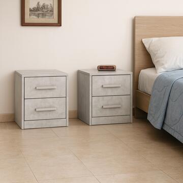 Set 2 Comodini con 2 Cassetti - 40,5x34,5 h46 cm - Camera da Letto - Cemento - Made in Italy