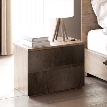 Comodino Moderno Eva 2 Cassetti - 48x38 h41 cm - Camera da Letto - Noce/Ossido - Made in Italy