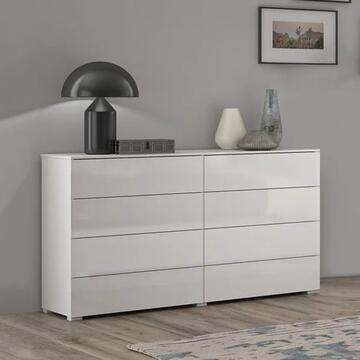 Comò/Cassettiera Moderna Privilegio - con 8 Cassetti - 140x44 h85 cm - Camera da Letto - Bianco Lucido - Made in Italy