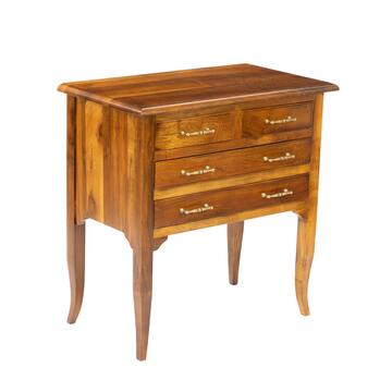 Comoncino Classico 4 Cassetti in Legno Massello - con Gambe a Sciabola - Arte Povera - 80x45 h81 cm - Bassano Noce - Made in Italy