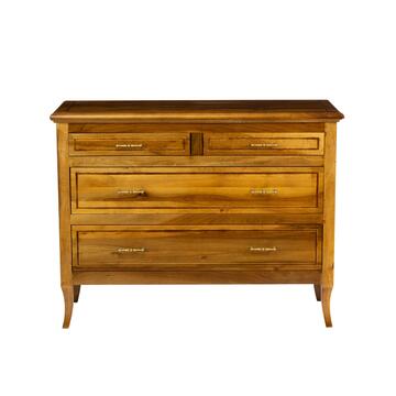 Comò Classico 4 Cassetti in Legno Massello - con Gambe a Sciabola - Arte Povera - 122x48 h93 cm - Bassano Noce - Made in Italy