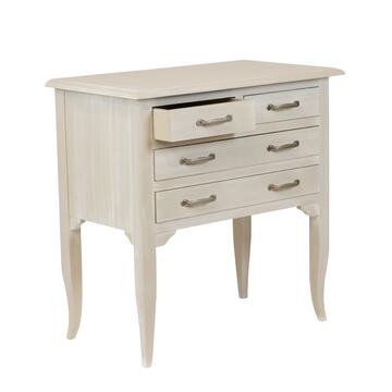 Comoncino Classico 4 Cassetti in Legno Massello - con Gambe a Sciabola - Arte Povera - 80x45 h81 cm - Seta/Decapè - Made in Italy