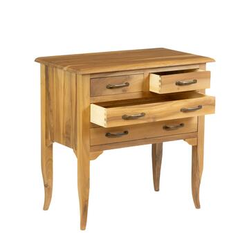 Comoncino Classico 4 Cassetti in Legno Massello - con Gambe a Sciabola - Arte Povera - 80x45 h81 cm - Legno Naturale - Made in Italy