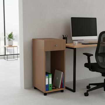 Cassettiera da ufficio 1 cassetto e ruote in finitura legno faggio