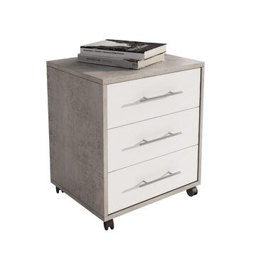 Cassettiera portadocumenti ufficio Omega 3 cassetti e ruore in finitura legno beton/larice bianco