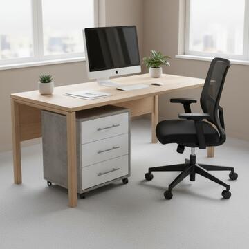 Cassettiera portadocumenti ufficio Omega 3 cassetti e ruore in finitura legno beton/larice bianco