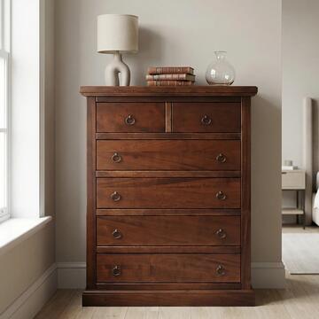 Cassettiera arte povera Cinquino 6 grandi cassetti in legno noce e maniglie in metallo