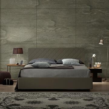 Letto matrimoniale con contenitore Facile in ecopelle tortora