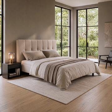 Letto Moderno Matrimoniale 160x190 cm Nello Beige con Testiera Trapuntata Marino Fa Mercato