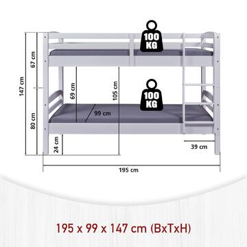 Letto a castello con scaletta Rick in legno bianco - Marino Fa Mercato