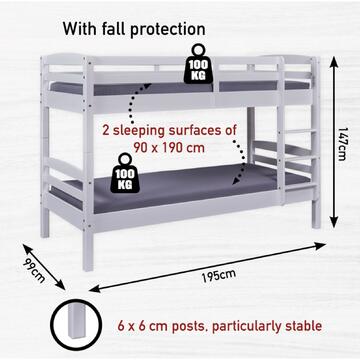Letto a castello con scaletta Rick in legno bianco - Marino Fa Mercato