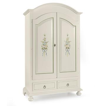 Armadio classico ad arco in legno bianco con finitura verde 2 ante + 2 cassetti
