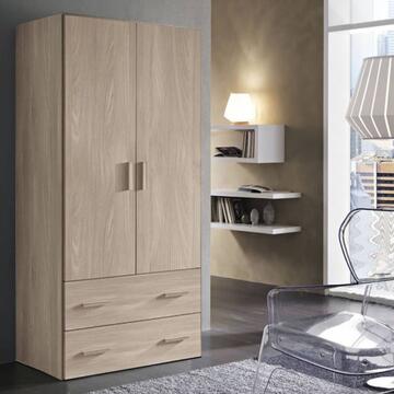 Armadio Moderno Small 2 Ante + 2 Cassetti - 82,6x53,3 h211 cm - Salvaspazio - Camera da Letto e Lavanderia - Olmo - Made in Italy