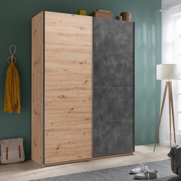 Armadio Moderno 2 Ante Scorrevoli - 150x67 h223 - Salvaspazio - Camera da Letto - Legno Rovere/Grigio - Made in Italy