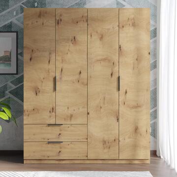 Armadio Moderno 4 Ante Battenti + 2 Cassetti - 162,2x58,2 h200 cm - Salvaspazio - Camera da Letto - Rovere Facile Artisan - Made in Italy