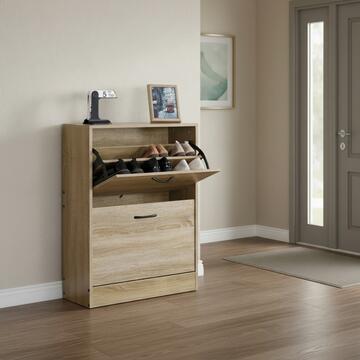 Scarpiera Moderna 2 Ribalte Rovere con Doppio Scoparto - 60x24 h81 cm - per Ingresso, Corridoio, Camera da Letto