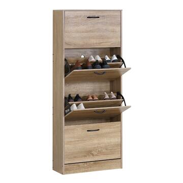 Scarpiera Moderna 4 Ribalte Rovere con Doppio Scoparto - 60x24 h150 cm - per Ingresso, Corridoio, Camera da Letto