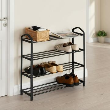 Scarpiera Moderna Inity in Metallo e Plastica Nera con 4 Ripiani - 62x20 h62 cm - per Ingresso, Camera da Letto, Corridoio