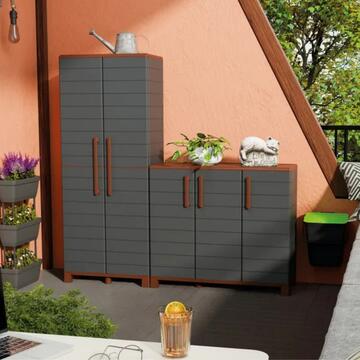 Mobile Armadio Porta Scope in Plastica Antracite 68x37 h169 cm con 2 Ante + 3 Ripiani per Interno ed Esterno