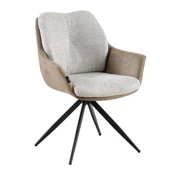 Poltroncina Moderna Yana Beige e Marrone - 65x53 h 88 cm - per Sala da Pranzo, Angoli Studio, Open Space - con Gambe in Metallo Nero