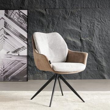 Poltroncina Moderna Yana Beige e Marrone - 65x53 h 88 cm - per Sala da Pranzo, Angoli Studio, Open Space - con Gambe in Metallo Nero