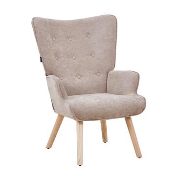 Poltrona Moderna Beige con Gambe in Legno Rovere Calipso 73x68 h96 cm