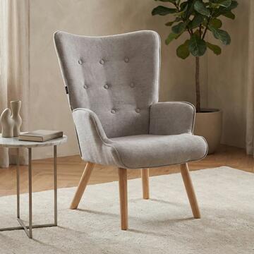 Poltrona Moderna Grigia con Gambe in Legno Rovere Calipso 73x68 h96 cm
