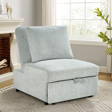 Poltrona Letto Velaria con Letto a Carrello, Schienale Reclinabile e Cuscino Sfoderabile, 81x99 h 93 cm - Grigio Chiaro